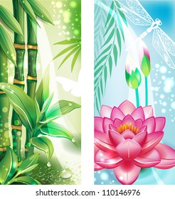 Vertical banners with bamboo and lotus