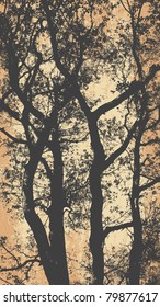 vertical banners with big tree and grunge vector background