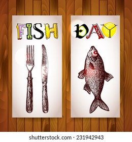 vertical banners. fish day in ristorane.