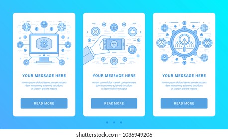 Vertical banners flat thin line icons vector illustration. Set symbols for website graphics and promotion materials.