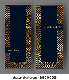 Vertical banners with gold textured background. Vector illustration
