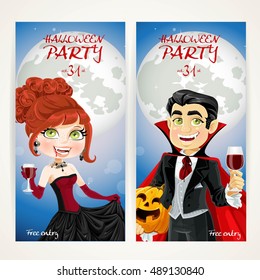 Vertical banners for Halloween Vampire party on full moon background