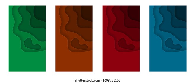 Banderas verticales instaladas con olas de agua. Estilo de corte de papel. Ilustración vectorial, tamaño estándar para las redes sociales.