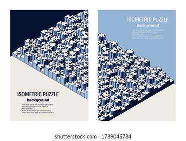 Banderas verticales con rompecabezas isométrico. Colección de antecedentes para folletos, presentaciones, portadas, folletos. Ilustración vectorial.