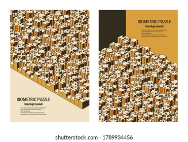 Vertical banners with isometric jigsaw puzzle. Collection of background for flyers, presentations, covers, booklets. Vector illustration.