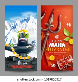 Vertical banners for Maha Shivratri, a Hindu festival celebrated of Lord Shiva. Vector set.