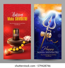 Vertical banners for Maha Shivratri, a Hindu festival celebrated of Lord Shiva. Vector set.