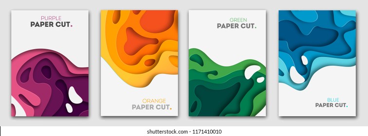 Vertical banners set with 3D abstract background and paper cut shapes. Vector design layout for business presentations, flyers, posters and invitations. Colorful carving art eps 110