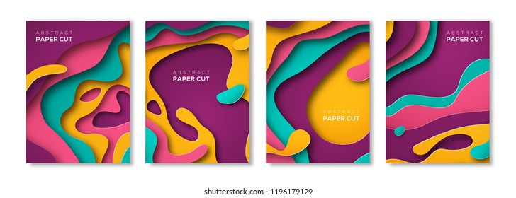 Vertical banners set with 3D abstract background paper cut shapes. Vector design layout for business presentations, flyers, posters and invitations. Colorful carving art Vertical banners set with 3D abstract background paper cut shapes. Vector design layout for business presentations, flyers, posters and invitations. Colorful carving art