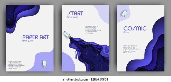 Vertical banners set with 3D abstract background and paper cut shapes. Vector design layout for business presentations, flyers, posters and invitations. Paper cut style