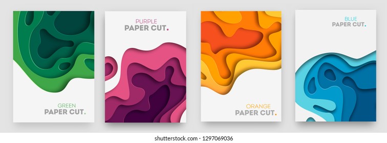 Vertical banners set with 3D abstract background and paper cut shapes. Vector design layout for business presentations, flyers, posters and invitations. Colorful carving art eps 110