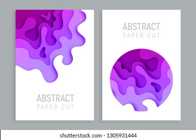 Vertical banners set with 3D abstract paper cut waves and background with the most popular color proton purple. Vector design layout for business presentations, flyers, posters and invitations.