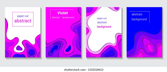 Vertical banners set with 3D abstract background and paper cut shapes. Background with violet color paper cut shapes. design layout for business presentations, flyers,  cards, brochure cove