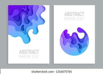 Vertical banners set with 3D abstract paper cut waves and background. Vector design layout for business presentations, flyers, posters and invitations.