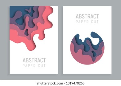 Vertical banners set with 3D abstract paper cut waves and background. Vector design layout for business presentations, flyers, posters and invitations.