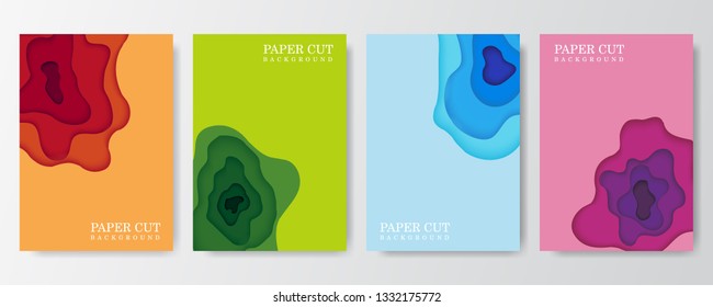 Vertical banners set with 3D abstract background and paper cut shapes. Vector design layout for business presentations, flyers, posters and invitations. Colorful carving art
