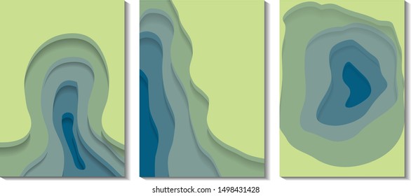 Vertical banners set with 3D abstract background and paper cut shapes. Vector design layout for business presentations, flyers, posters and invitations. Colorful carving art - Vector