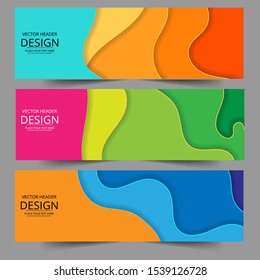 Vertical banners set with 3D abstract background and paper cut shapes. Vector design layout for business presentations, flyers, posters and invitations. Colorful carving art
