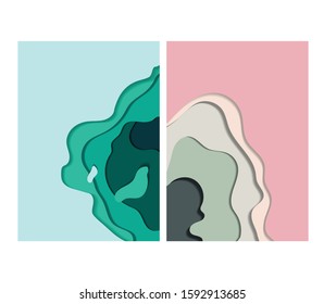 vertical banners set with 3D abstract paper cut background. Vector design layout for business presentation, flyer, posters with eps10