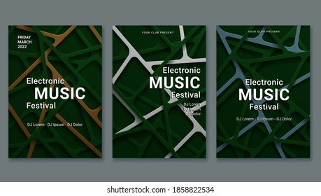 Vertical banners set with 3D abstract paper cut shapes