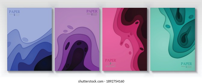 Vertical banners set with 3D abstract background and paper cut shapes. Vector design layout for business presentations, flyers, posters and invitations.
