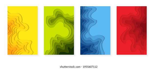 Vertical banners set with 3D abstract background and paper cut shapes. Modern background for covers, invitations, posters, banners, flyers, posters.
