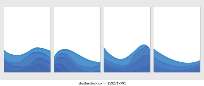 Vertical banners set with abstract background and paper cut shapes. White and blue pape cut banners. brochure and banner
