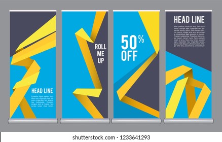 Vertical banners template. Mall roll up office presentation advertizing stand display billboard vector design