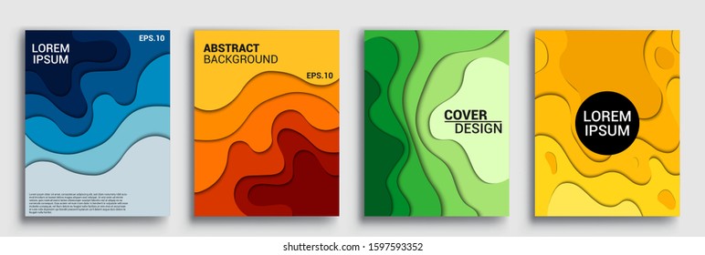 Vertical banners templates with 3D abstract, Modern abstract background and cover with paper cut style. Trendy carving art style. Vector design layout