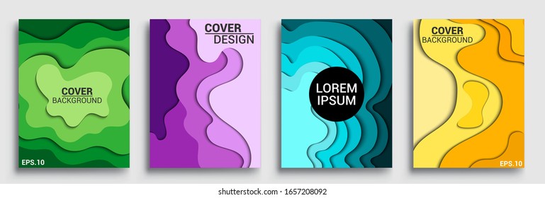 Vertical banners templates with 3D abstract, Modern abstract background and cover with paper cut style. Trendy carving art style. Vector design layout