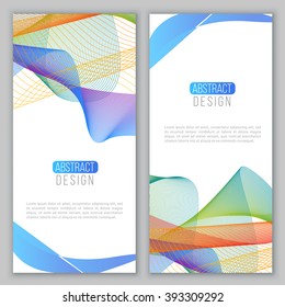 Vertical banners with waves. Vector illustration. Colorful rainbow smoke backdrop for business design, presentation, flyer. Place for your text.