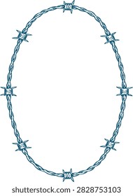 Vertical Barbed Wire Decorative Frame, Vintage Western Rustic Blue Line Art Vector Illustration