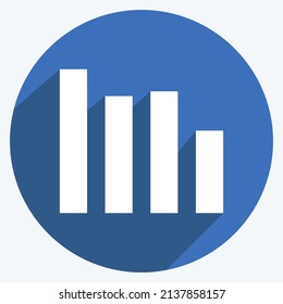 Vertical Bars Icon in trendy long shadow style isolated on soft blue background
