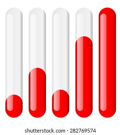 Vertical bars set at different levels. Level indicators.