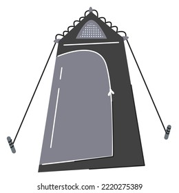 Vertical bathroom camping house concept design. Tourist dome tent for outdoor activities. Adventure hiking and sports tourism season. Hand drawn flat vector illustration isolated on white background