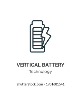 Vertical battery with three bars outline vector icon. Thin line black vertical battery with three bars icon, flat vector simple element illustration from editable technology concept isolated stroke on