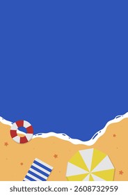Vertical beach flat illustration. Top view beach vertical background