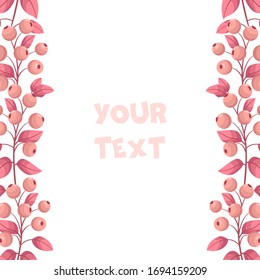 Vertical berry borders; pink berry frame for greeting cards, invitations, wedding cards, posters, banners, web design.