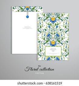 Vertical big envelope with buttons. Fantasy flowers and leaves. 