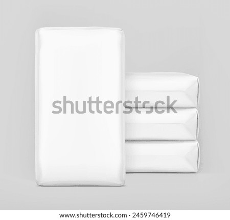 Vertical big heavy bag mockups for chemical products. High realistic. Vector illustration isolated on grey background. Ready for use in presentation, promo, advertising and more. EPS10.