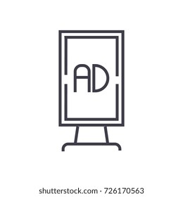 vertical billboard advertising vector line icon, sign, illustration on background, editable strokes