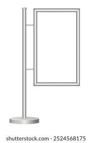 Vertical billboard. Silver or white frame. Rectangular picture. Poster or painting template on a transparent background. Hanging board