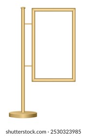 Vertikale Werbetafel. Gelbgold Rahmen. Rechteckiges Bild. Poster oder Malvorlage auf transparentem Hintergrund. Hängebrett