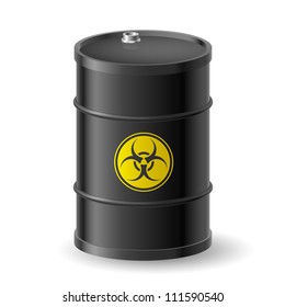 Vertical Biohazard black barrel. Illustration on white