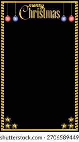 vertical black background with gold frame and blank area for text or title christmas theme