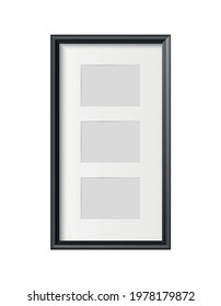 Vertical black blank wall frame for three small pictures on white background realistic vector illustration