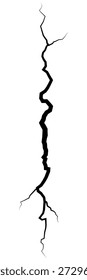 Vertical Black Crack Isolated on White Background, Earthquake Fracture Concept, Long Jagged Black Crack Line, Broken Ground or Damage Concept