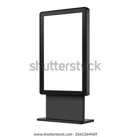 Vertical black digital billboard mockup with blank screen. Modern advertising signage screen for promotion, touchscreen display or public info stand. Isolated on white background