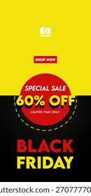 Vertikales Black Friday Banner-Design. Preisvorschlag, großes Angebot, Marketing