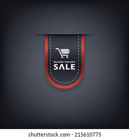 Vertical Black Friday sales ribbons in different shapes. Eps10 vector illustration.